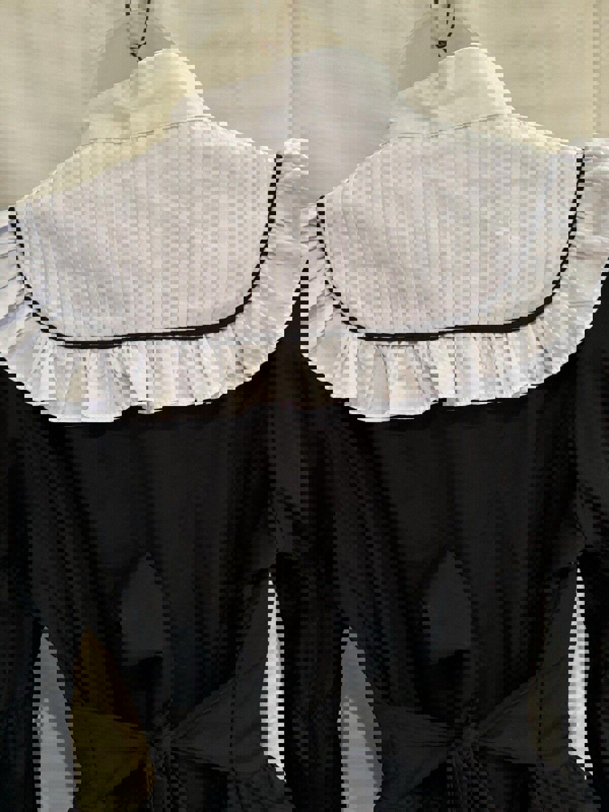 Goth Lolita Black And White Dress Cute With Bow Tiered With Ruffles Long Sleeve