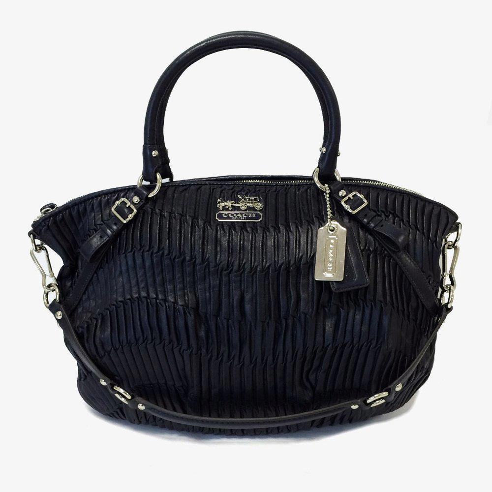 Coach 15947 Madison Lindsey Gathered Black Leather Satchel Bag