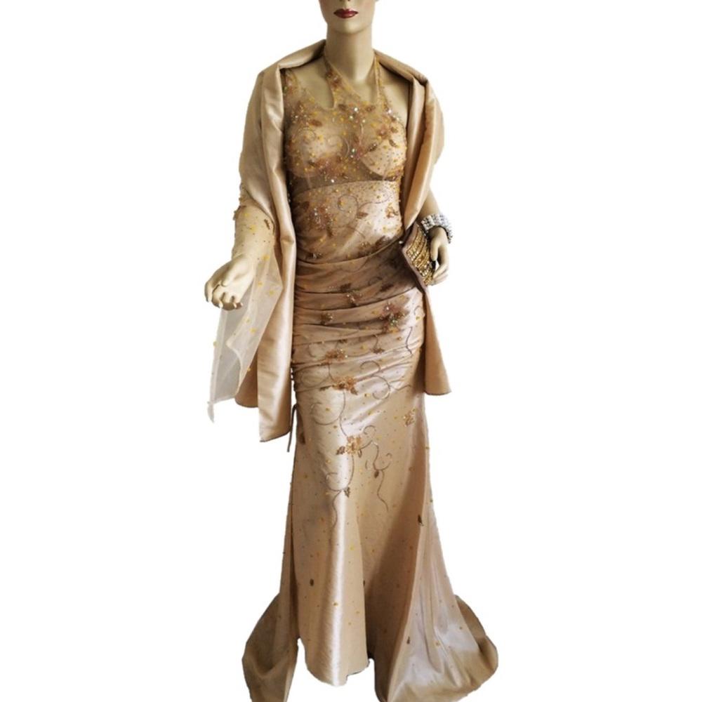Putros Champagne Evening Long Formal Dress