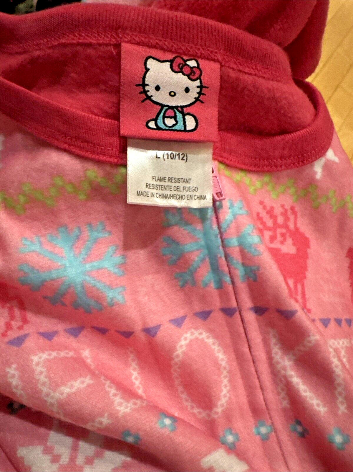 Hello Kitty One Piece Flame Resistant Girls Pink Pajama L (10-12)