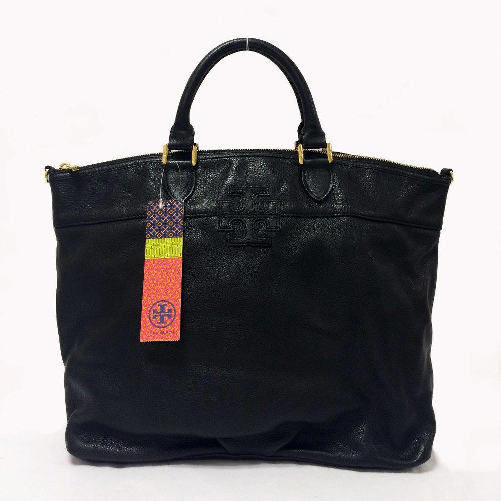 Tory Burch Stacked Double -T Black Leather Bag