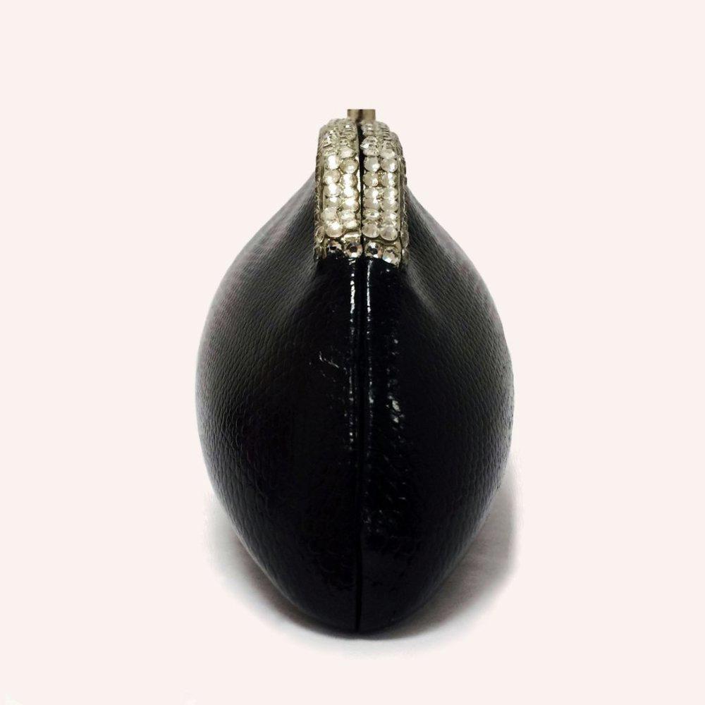 La Regale Diamond Studded Dome Leather Clutch