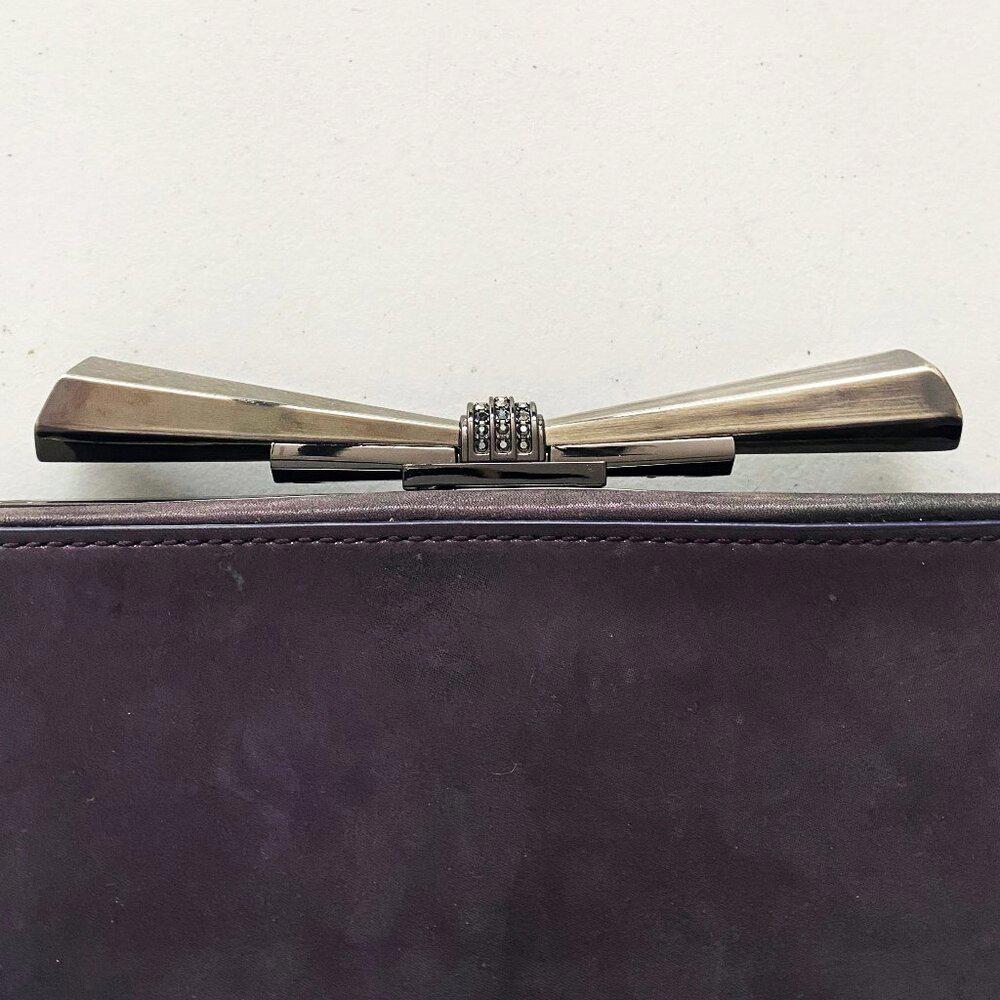 Judith Leiber Overture Carrie Clutch Evening Purple Suede Leather Bag