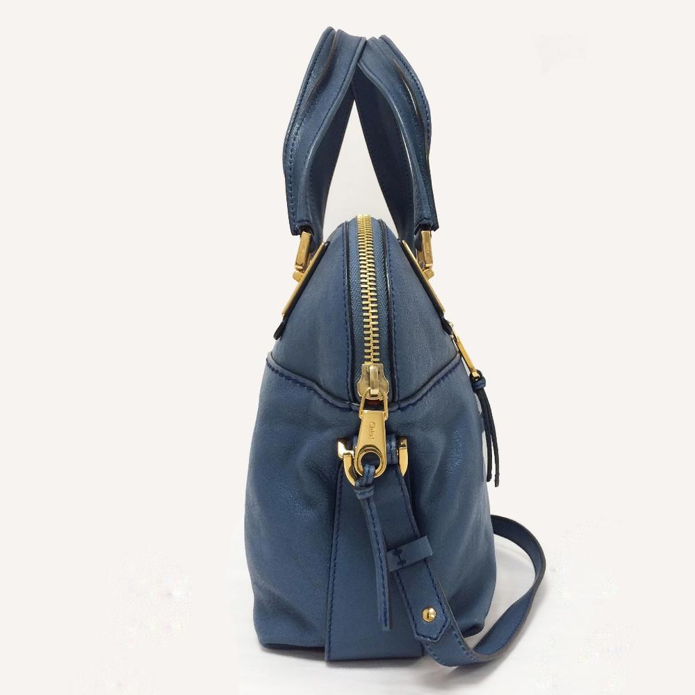 CHLOE Angie Fjord Blue Leather Satchel Bag