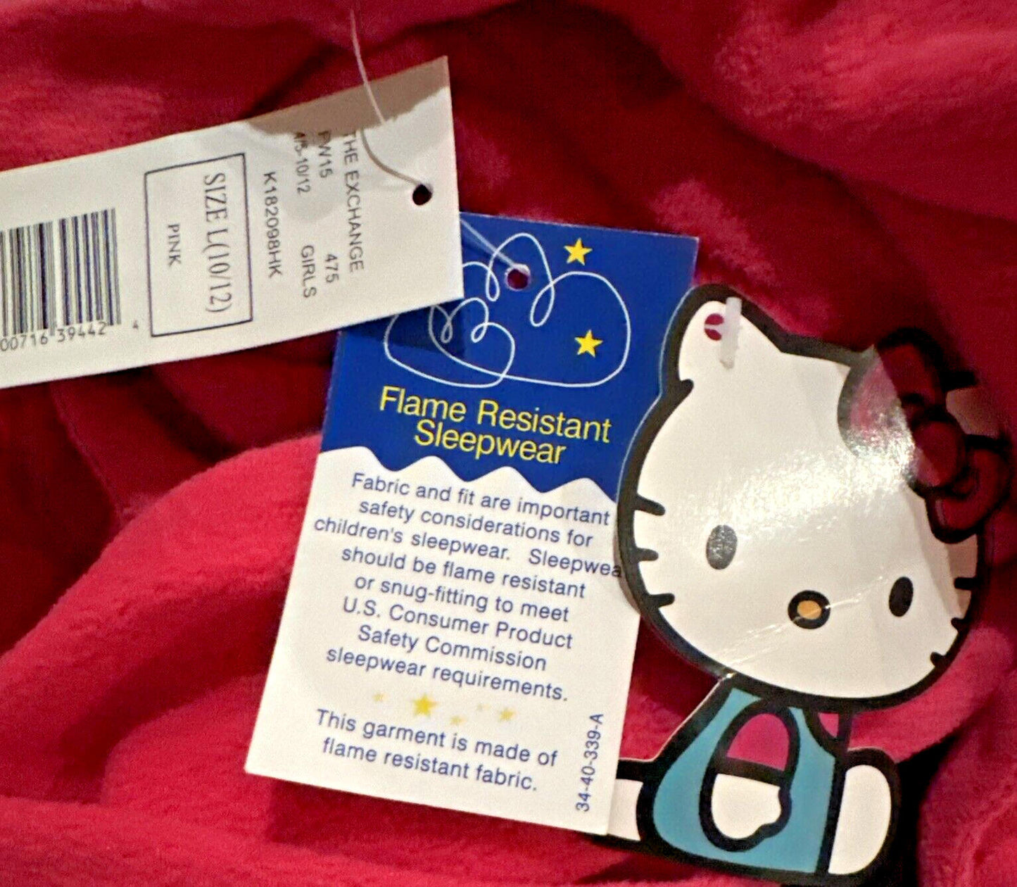 Hello Kitty One Piece Flame Resistant Girls Pink Pajama L (10-12)