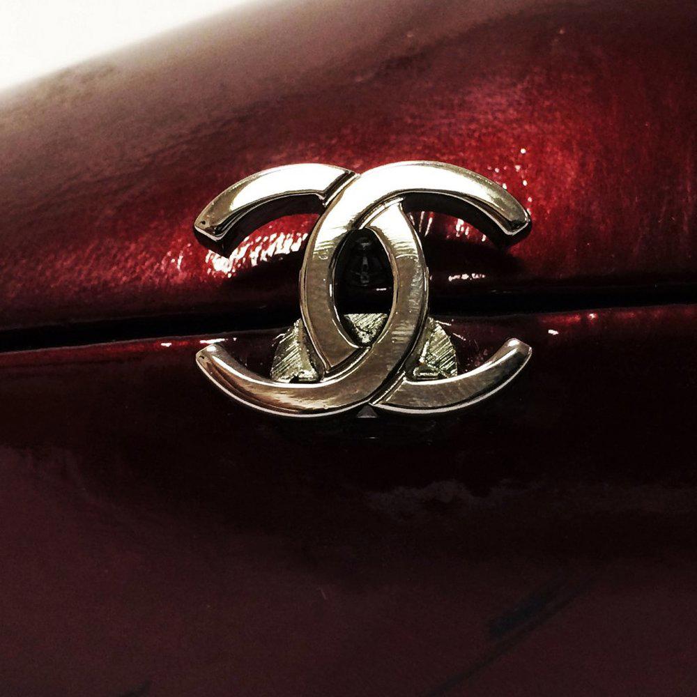 CHANEL Bordeaux Patent Leather Clutch Bag