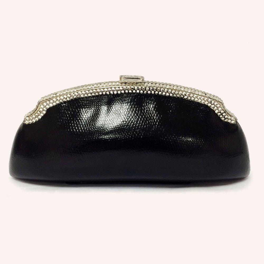 La Regale Diamond Studded Dome Leather Clutch