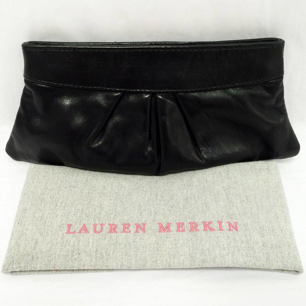 Lauren Merkin Eve Black Leather Clutch Bag
