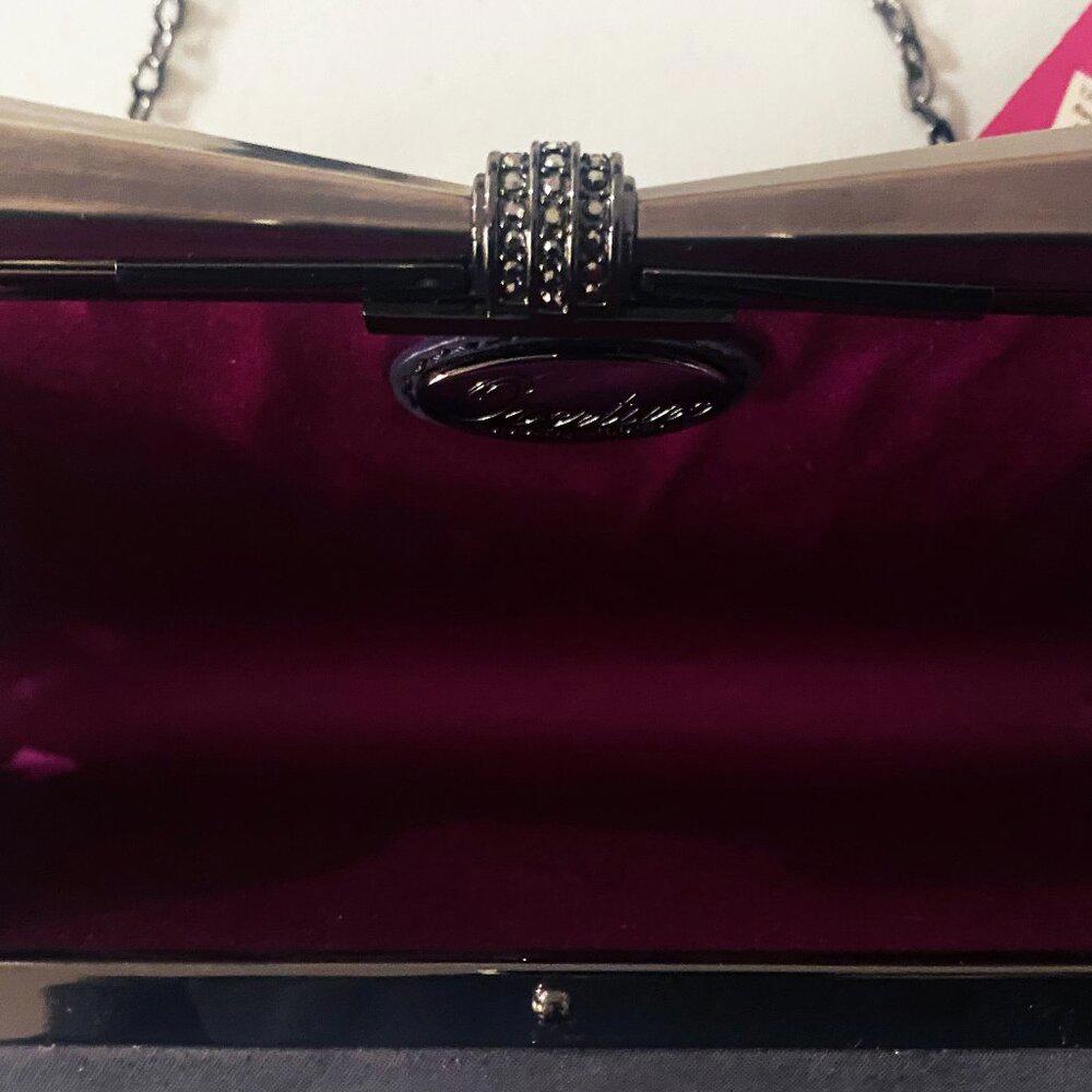 Judith Leiber Overture Carrie Clutch Evening Purple Suede Leather Bag
