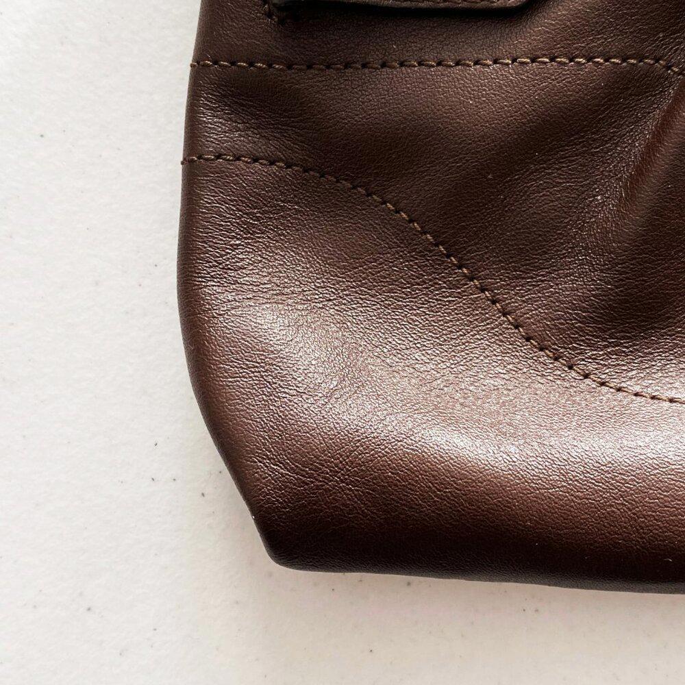 Salvatore Ferragamo Mocha Leather Convertible Clutch