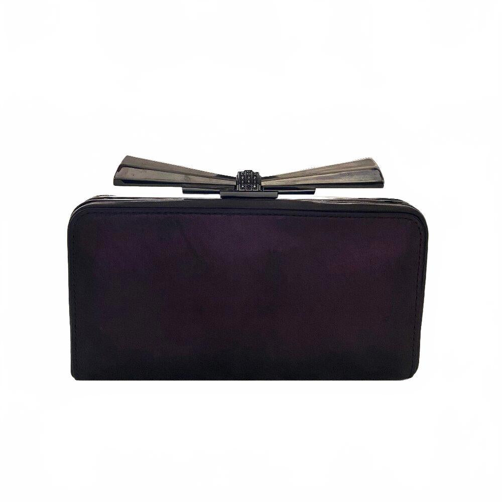 Judith Leiber Overture Carrie Clutch Evening Purple Suede Leather Bag