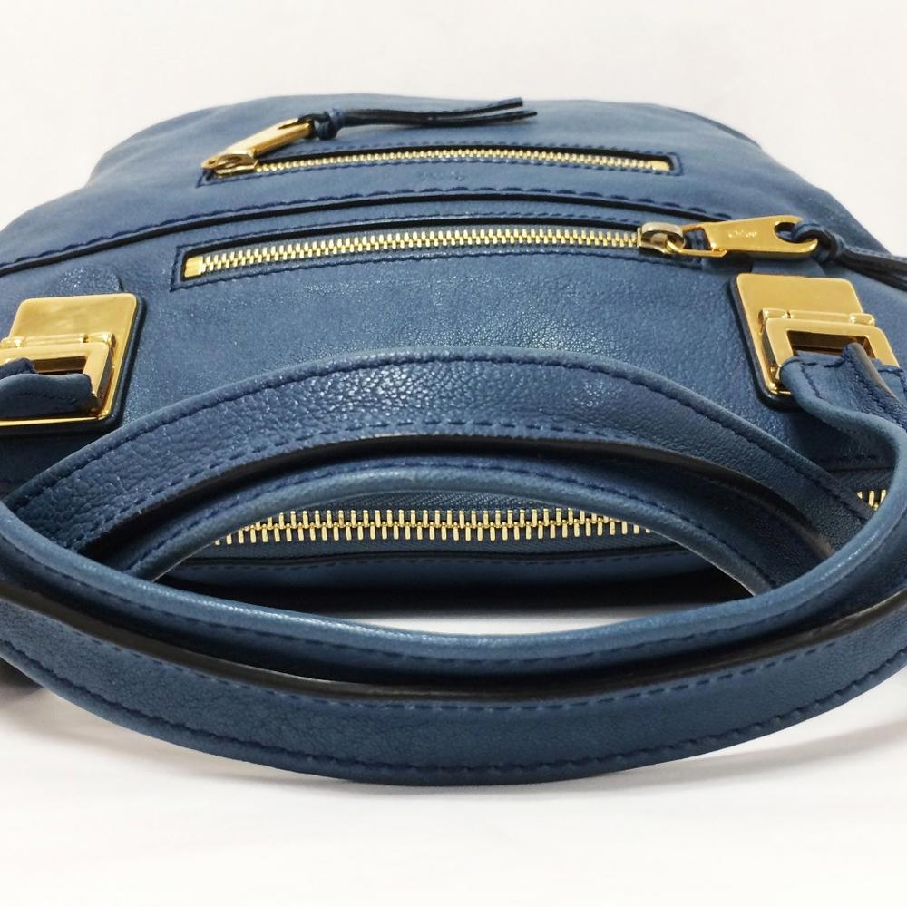 CHLOE Angie Fjord Blue Leather Satchel Bag