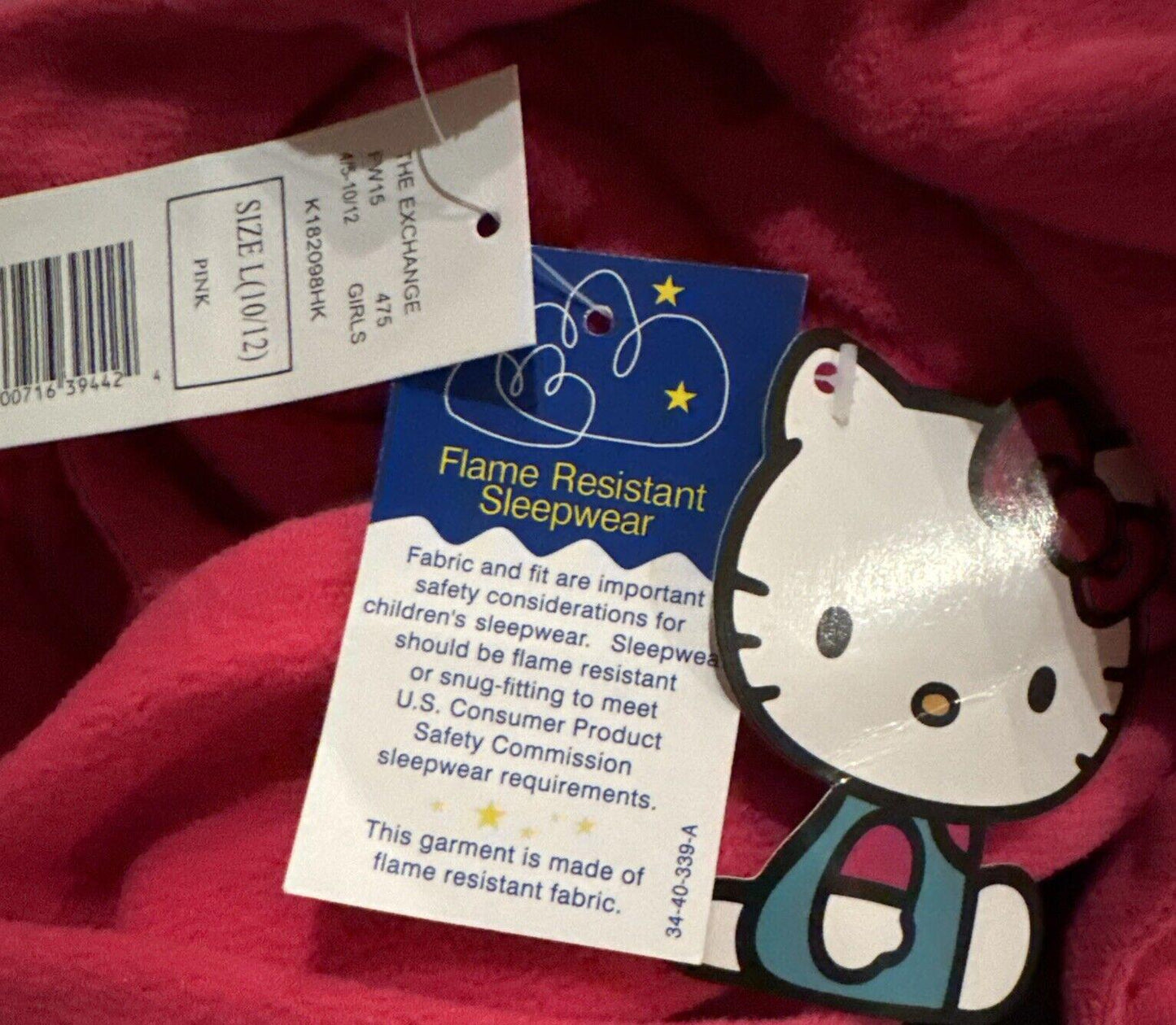 Hello Kitty One Piece Flame Resistant Girls Pink Pajama L (10-12)