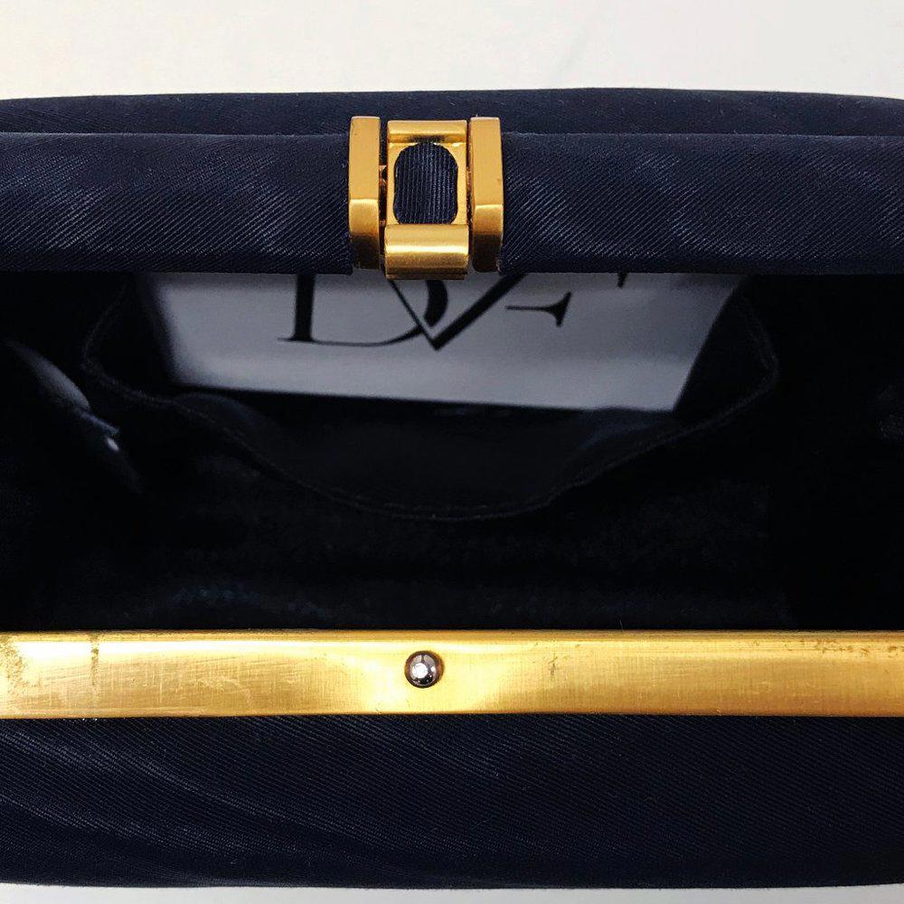 DVF Coryn Moire Navy Blue Nylon Clutch