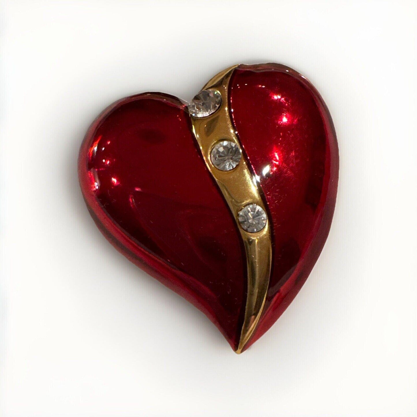 Elegante Fashion Jewelry Heart Shaped Pin Red /Gold /Rhinestones