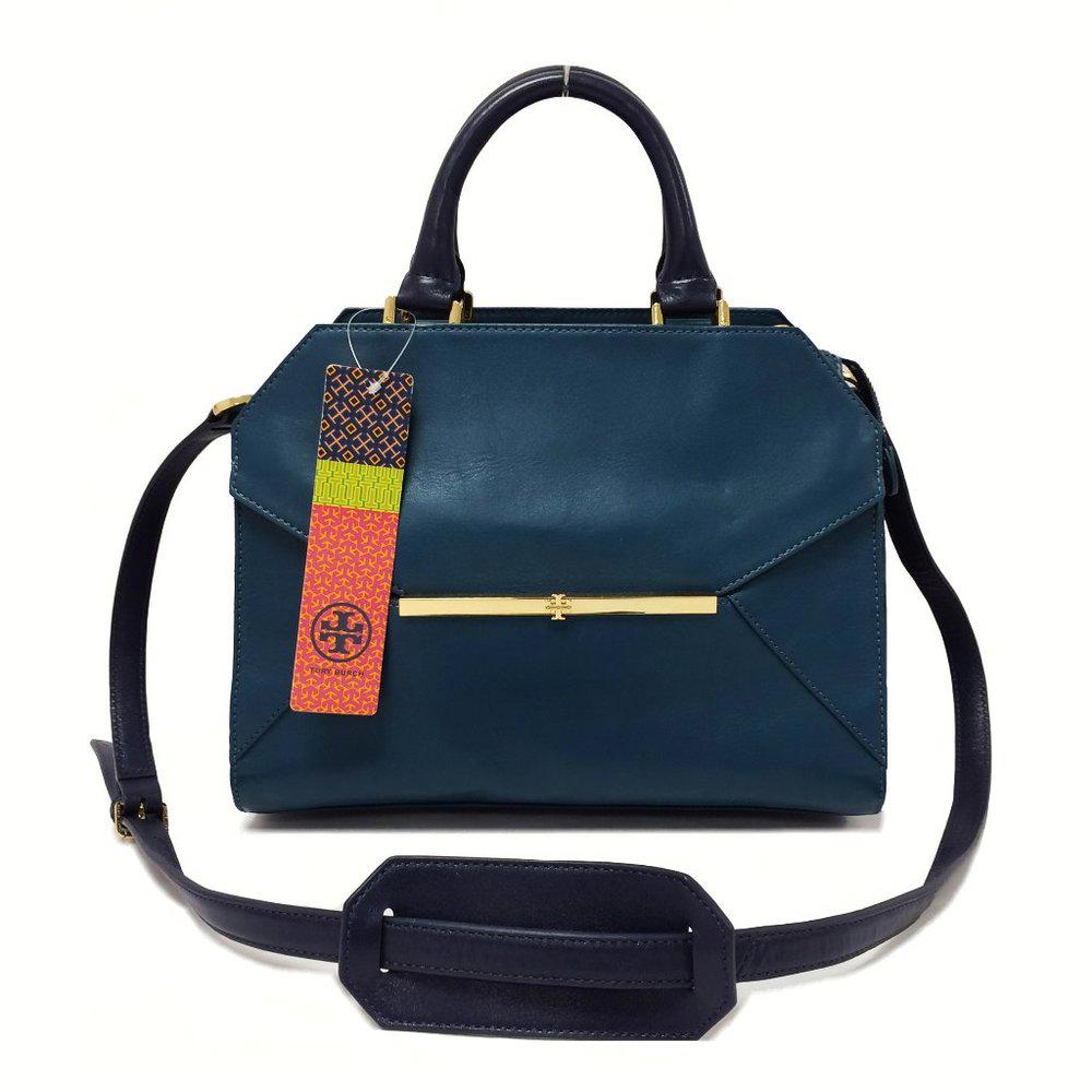 Tory Burch Penelope Teal Leather Satchel Bag