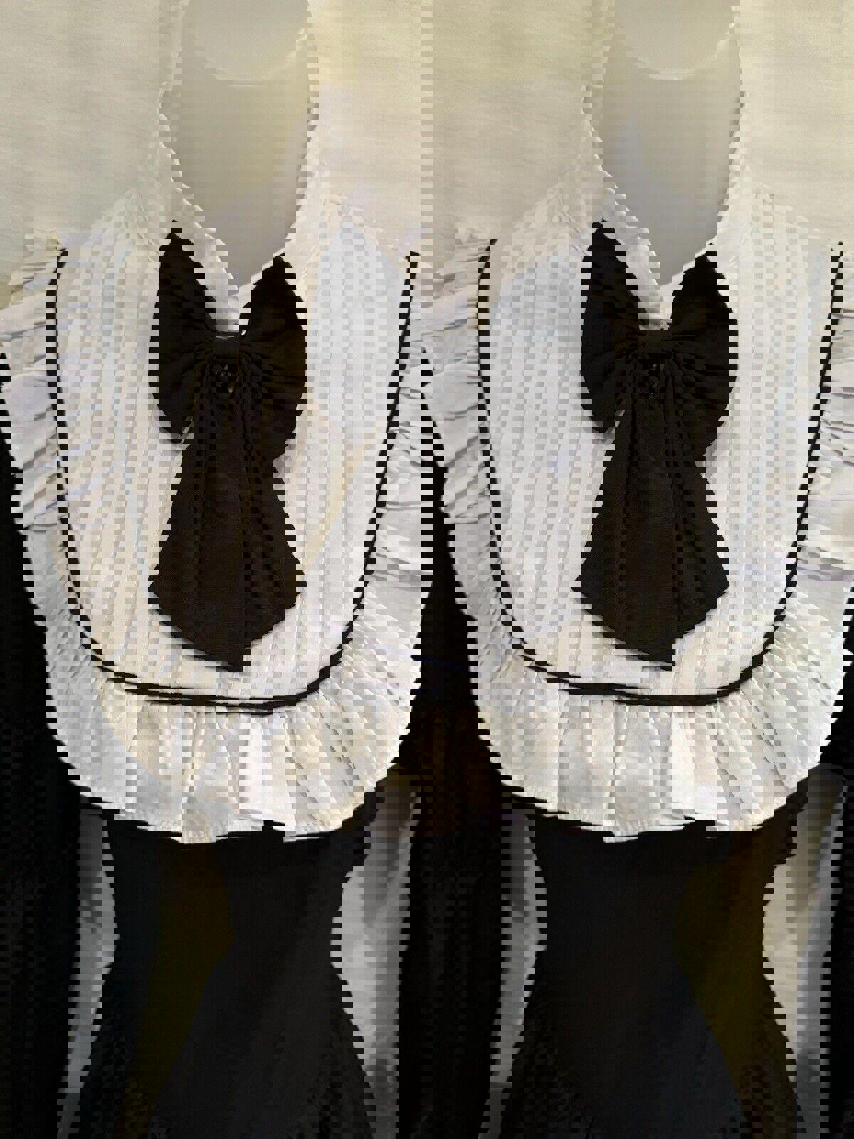 Goth Lolita Black And White Dress Cute With Bow Tiered With Ruffles Long Sleeve