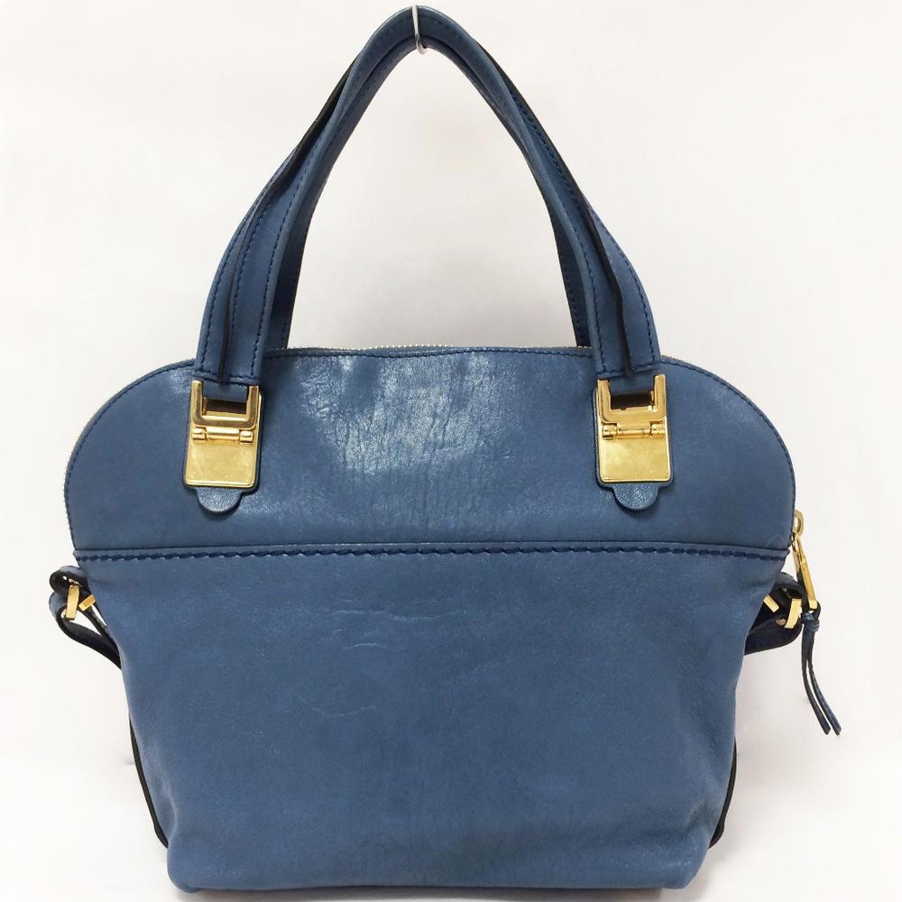 CHLOE Angie Fjord Blue Leather Satchel Bag