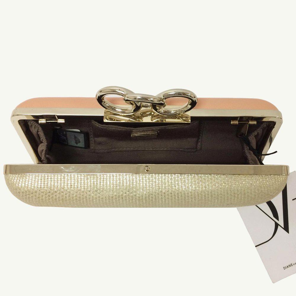 DVF Sutra Gold Metallic Miniaudiere Canvas Clutch