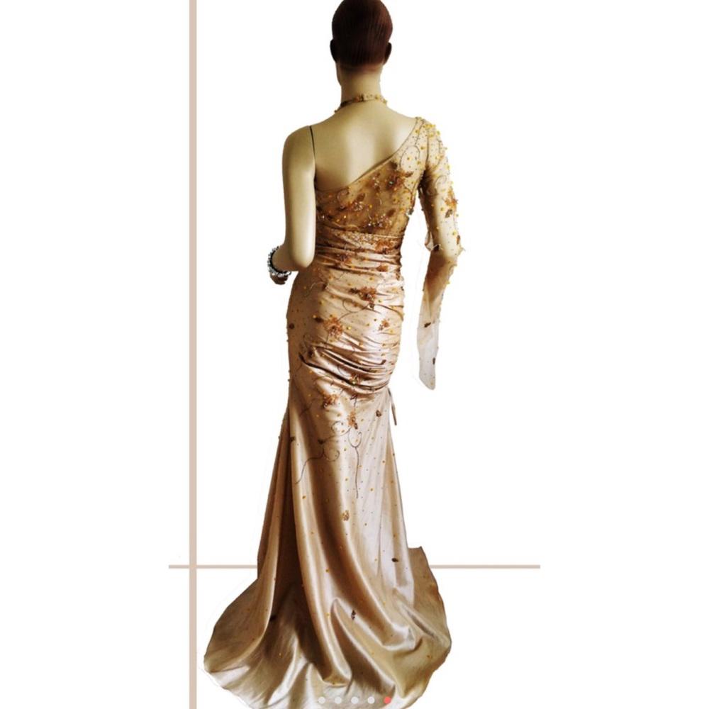 Putros Champagne Evening Long Formal Dress