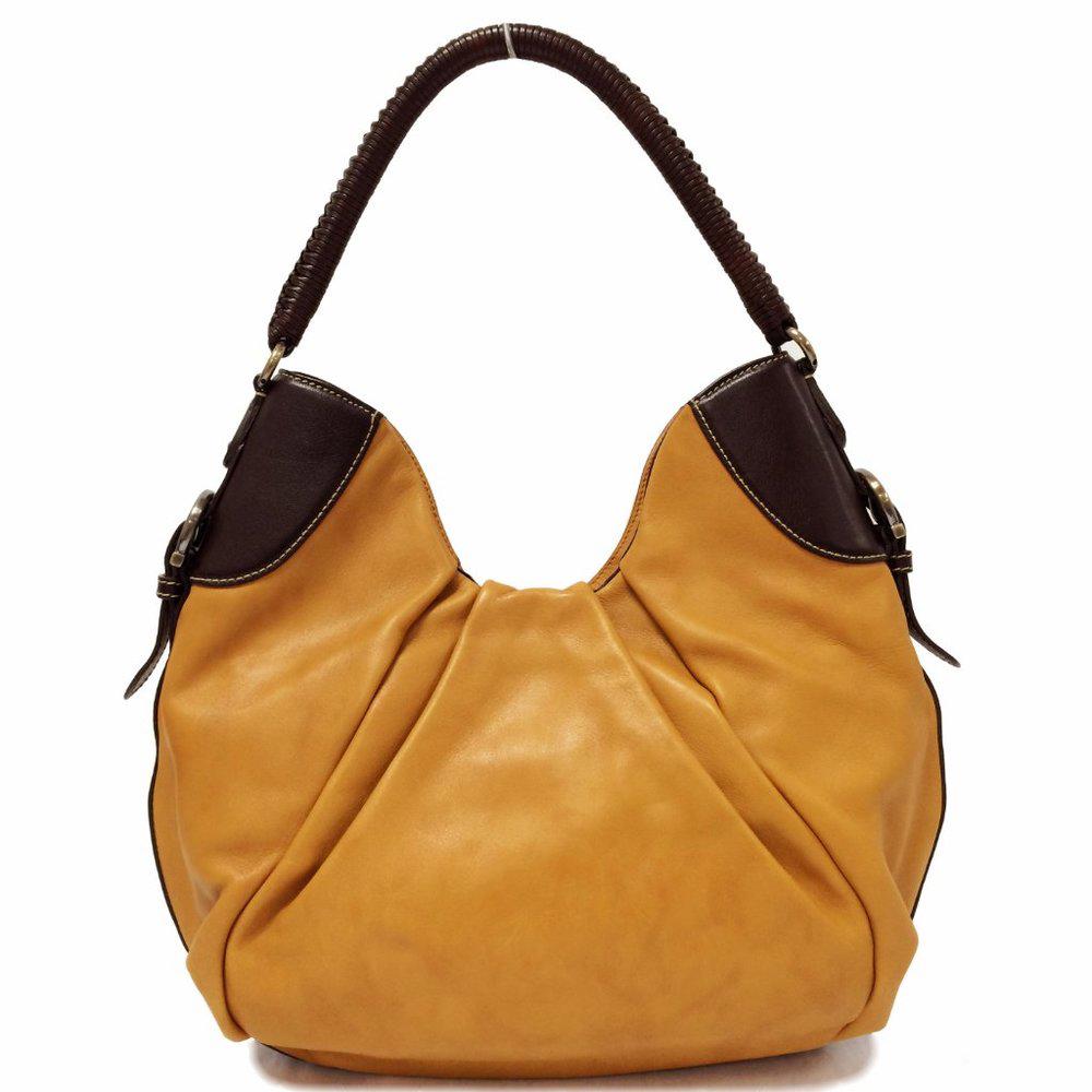 Salvatore Ferrgamo Whip Stitched Tan Leather Satchel