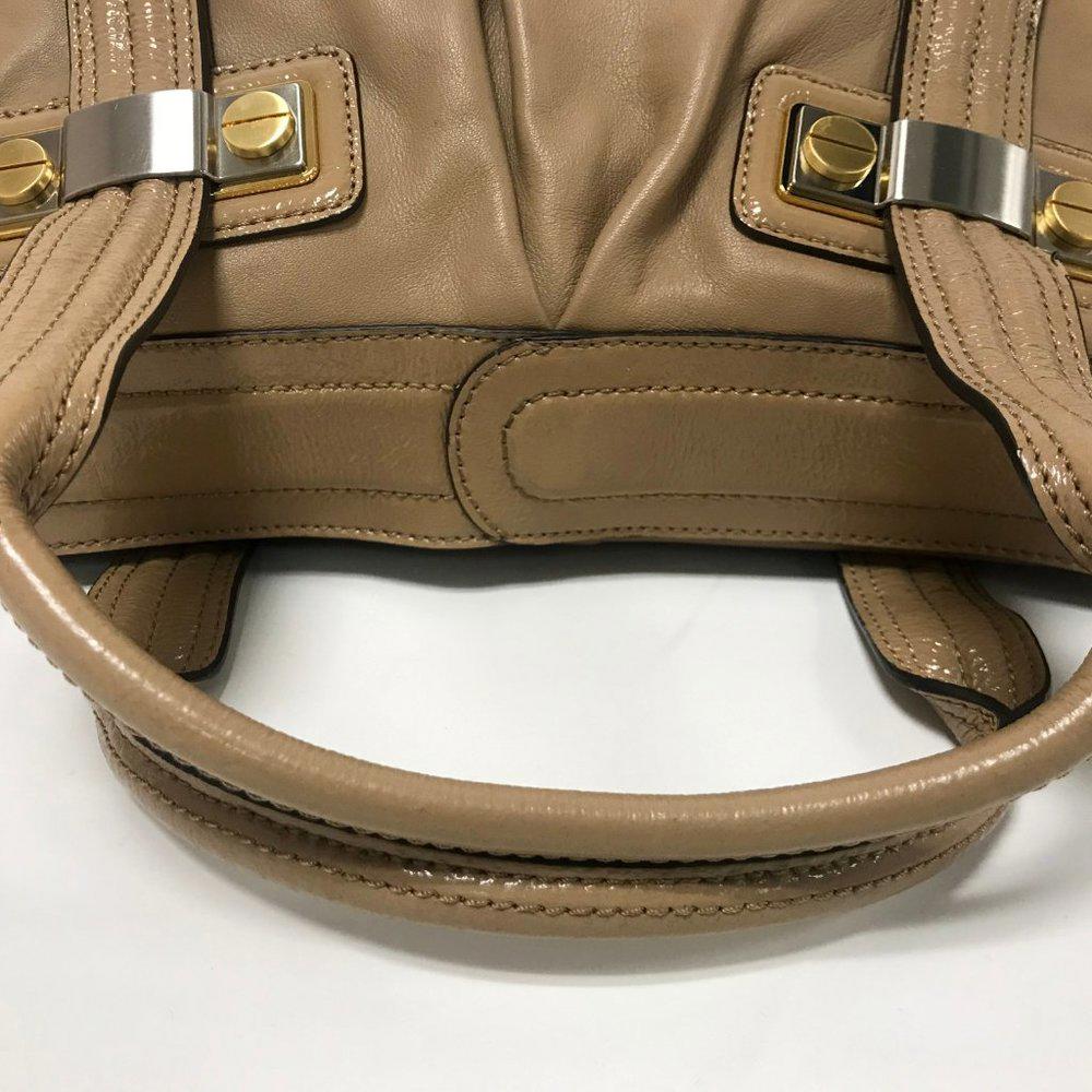B. Makowsky Taupe Leather Satchel Bag
