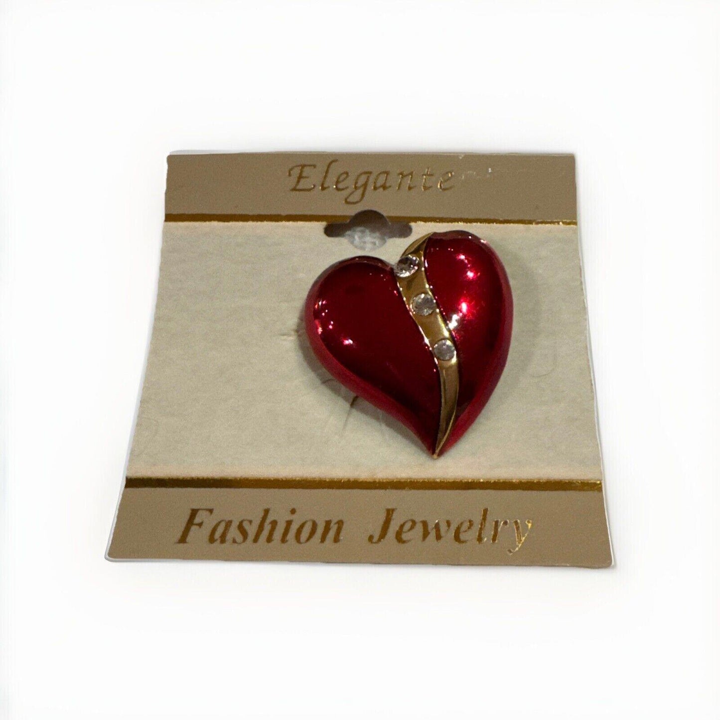 Elegante Fashion Jewelry Heart Shaped Pin Red /Gold /Rhinestones