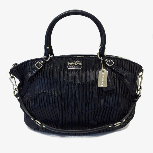 Coach 15947 Madison Lindsey Gathered Black Leather Satchel Bag