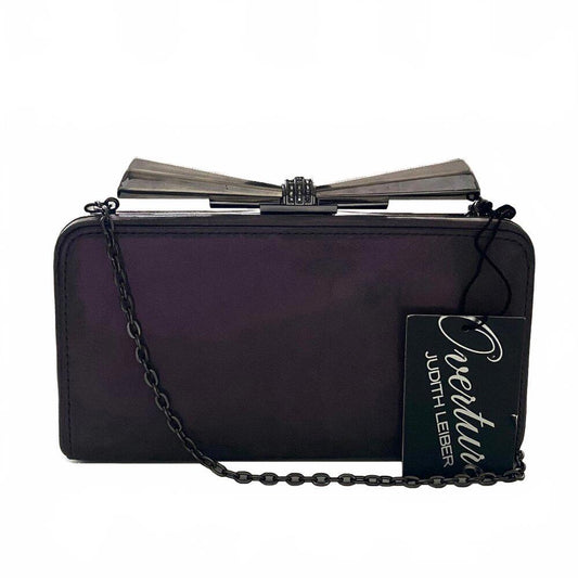 Judith Leiber Overture Carrie Clutch Evening Purple Suede Leather Bag