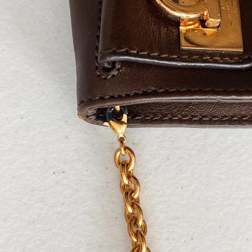 Salvatore Ferragamo Mocha Leather Convertible Clutch