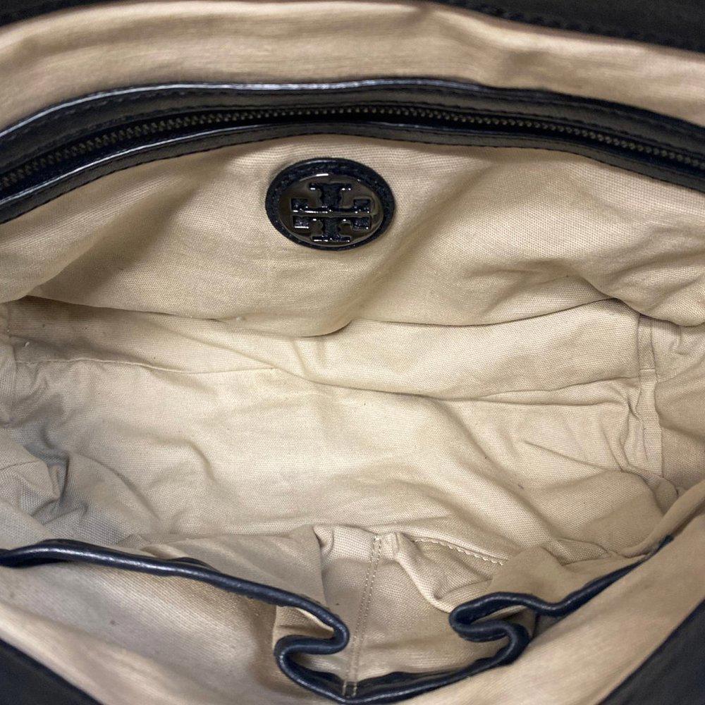 Tory Burch Audra Glazed Leather Black Satchel Bag
