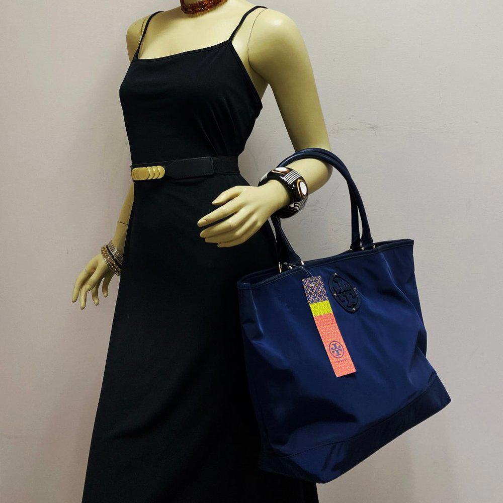 Tory Burch Normandy Blue Stacked Logo Tote
