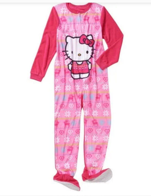 Hello Kitty One Piece Flame Resistant  Girls Pink Pajama L (10-12)