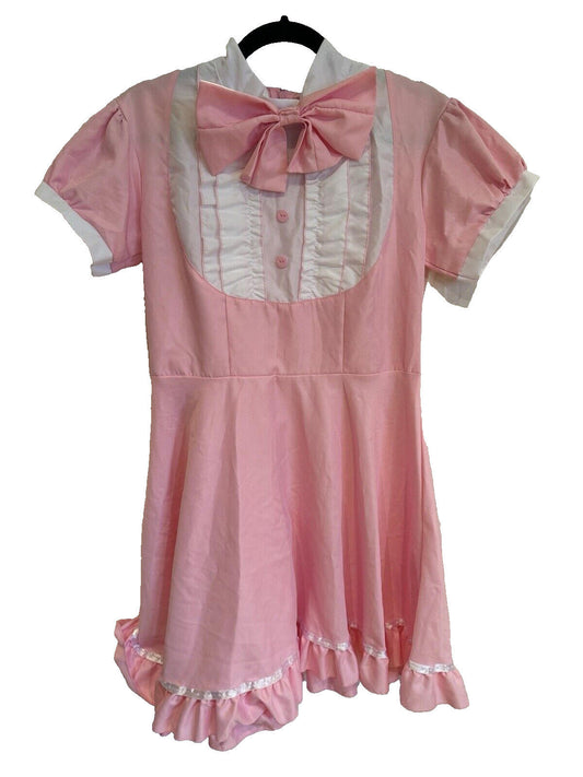 Pink Cute Coquette Dress Maid Medium Teens Puff Sleeve Lolita Size M