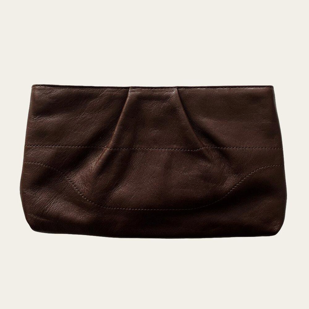 Salvatore Ferragamo Mocha Leather Convertible Clutch