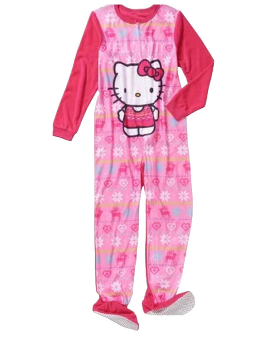 Hello Kitty One Piece Flame Resistant  Girls Pink Pajama L (10-12)