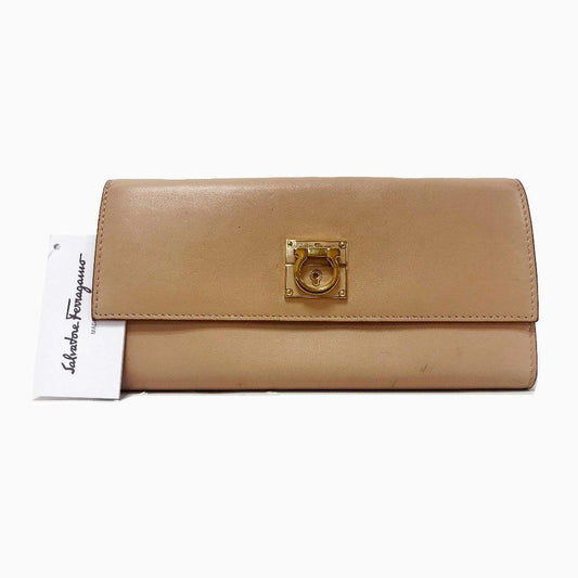 Salvatore Ferragamo Gancini Bisque Leather Wallet
