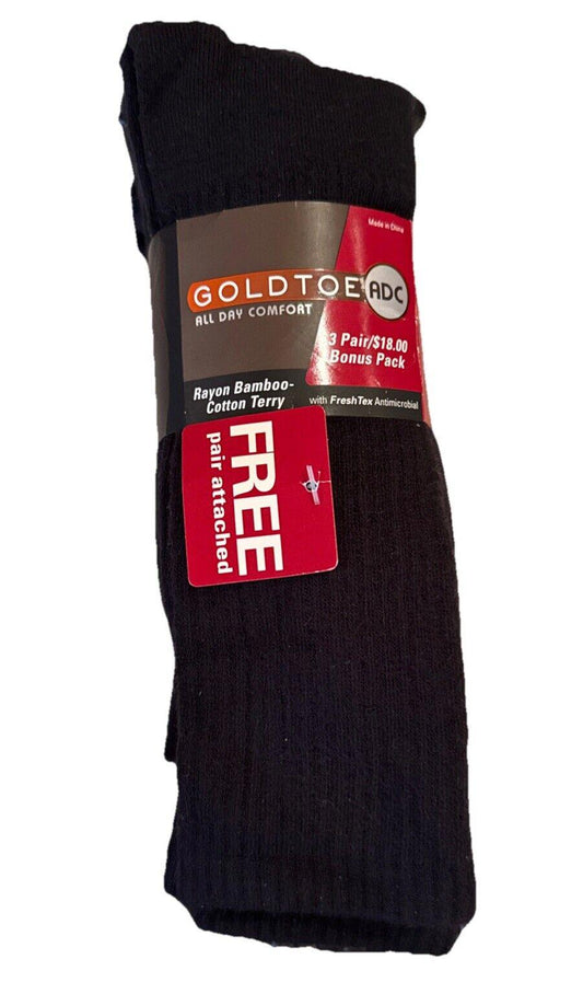 Gold Toe ADC 4 Pair Black Men Socks Size 10-13
