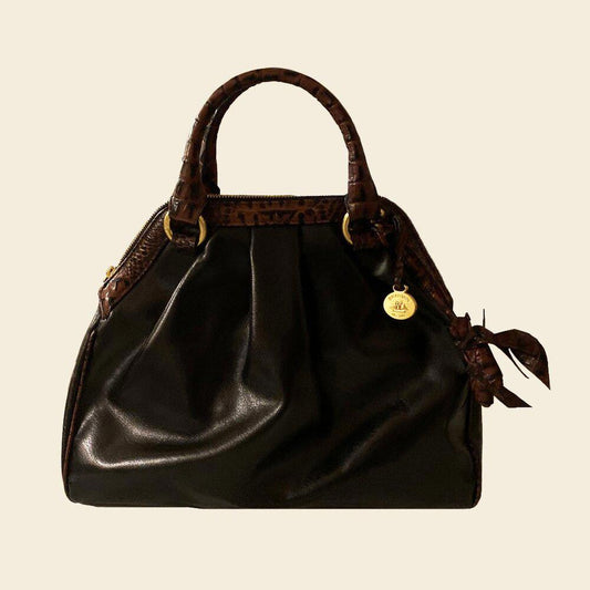 Brahmin Sara Rose Black Tuscan Leather Satchel Bag