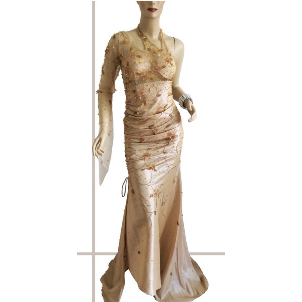 Putros Champagne Evening Long Formal Dress