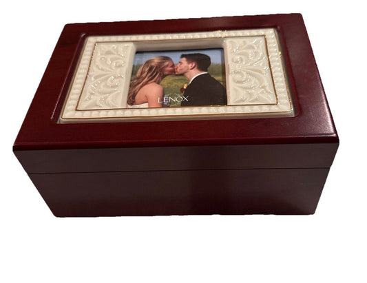 Lenox Cherished Memories Jewelry Box Wood and Porcelain Frame With Gold Trim