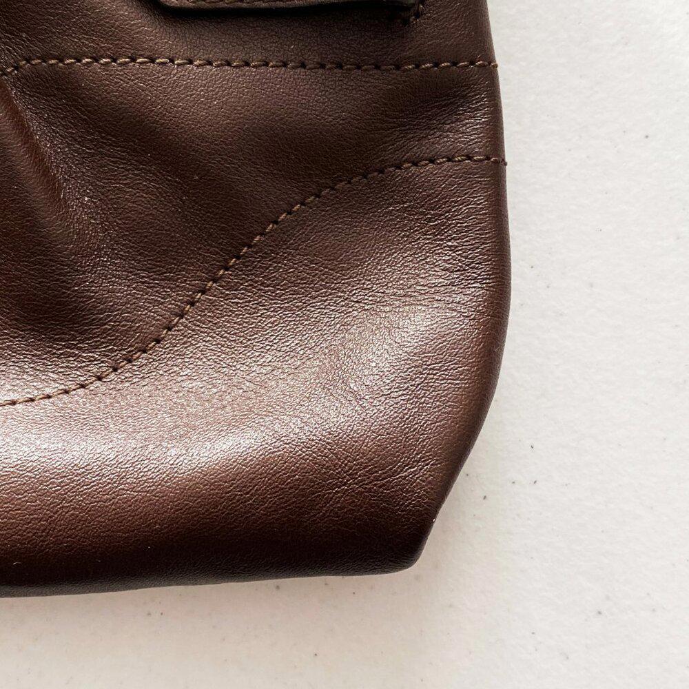 Salvatore Ferragamo Mocha Leather Convertible Clutch