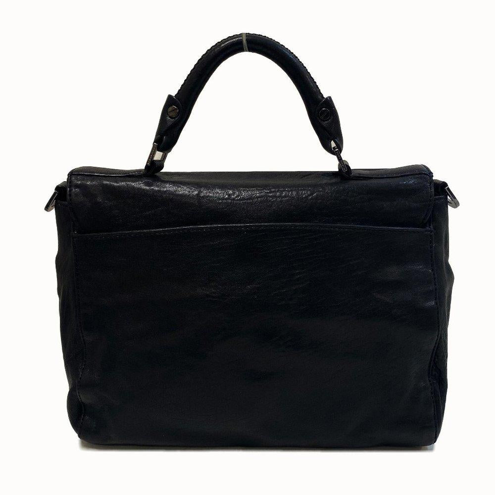 Tory Burch Audra Glazed Leather Black Satchel Bag