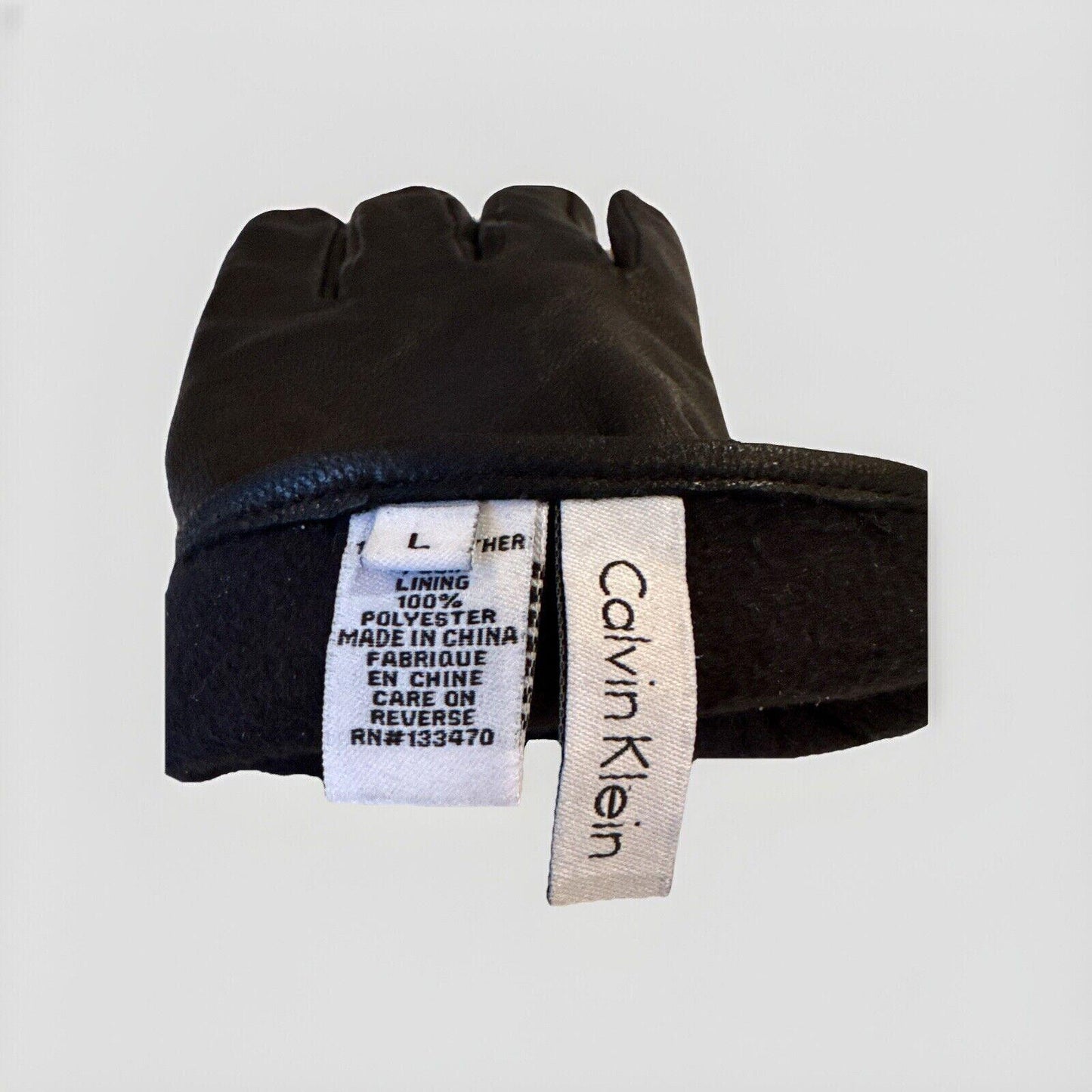 Calvin Klein Women Leather Touchscreen Gloves Black Size L