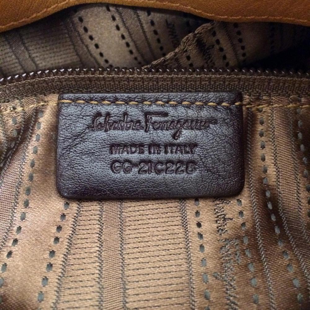 Salvatore Ferrgamo Whip Stitched Tan Leather Satchel