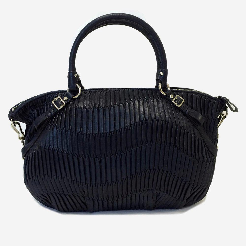 Coach 15947 Madison Lindsey Gathered Black Leather Satchel Bag
