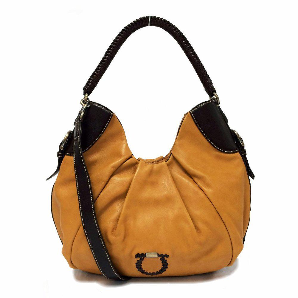 Salvatore Ferrgamo Whip Stitched Tan Leather Satchel