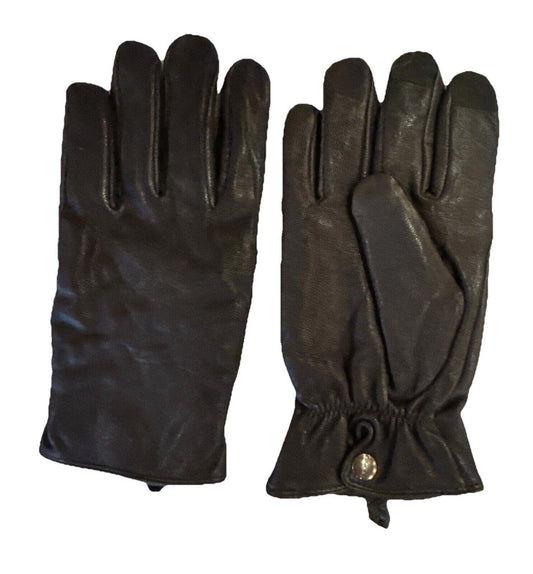 Calvin Klein Women Leather Touchscreen Gloves Black Size L