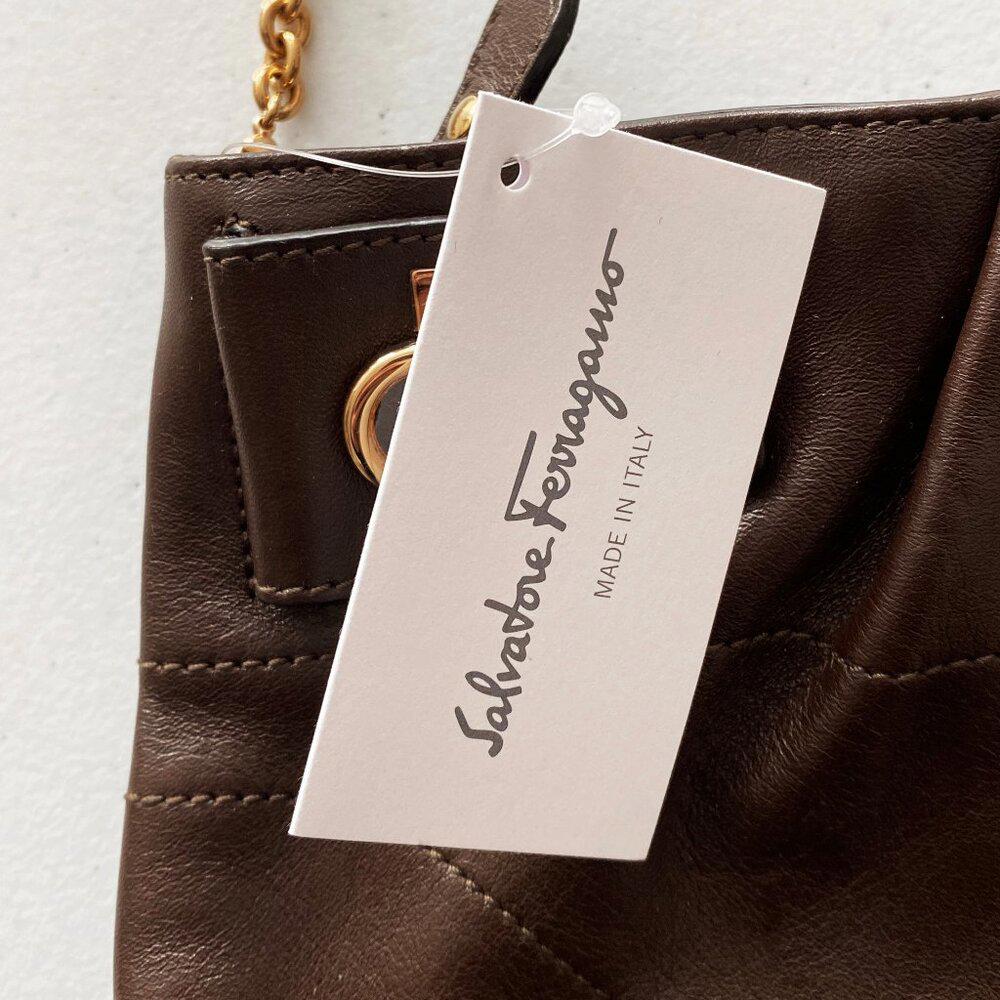 Salvatore Ferragamo Mocha Leather Convertible Clutch
