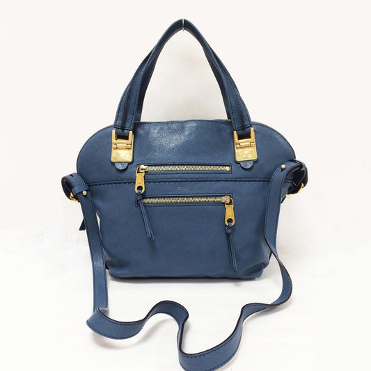 CHLOE Angie Fjord Blue Leather Satchel Bag